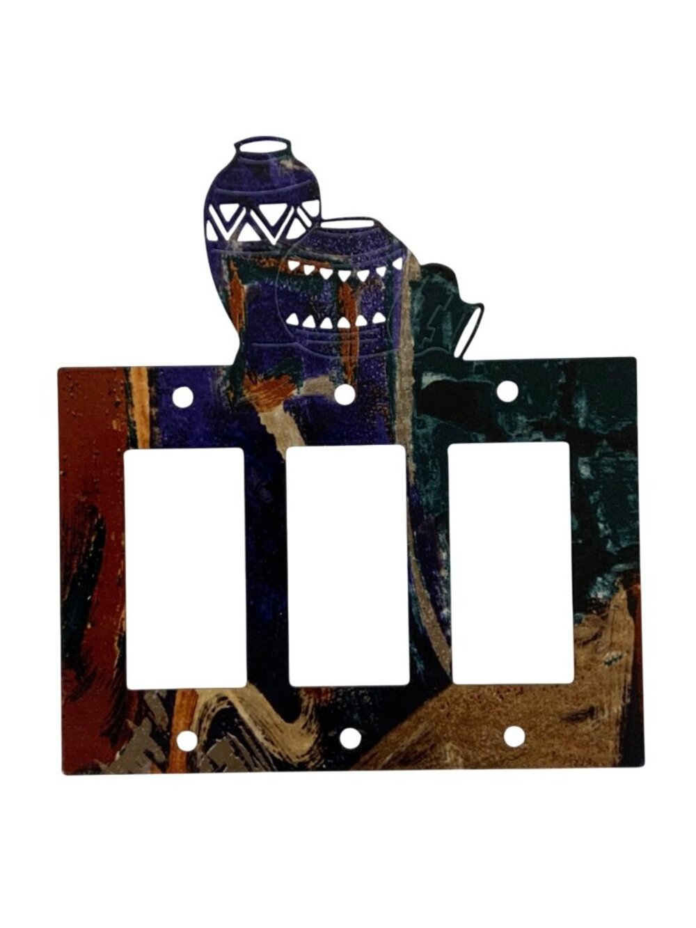Southwestern Triple Toggle Light Switch Cover Metal Pottery Design Multicolor